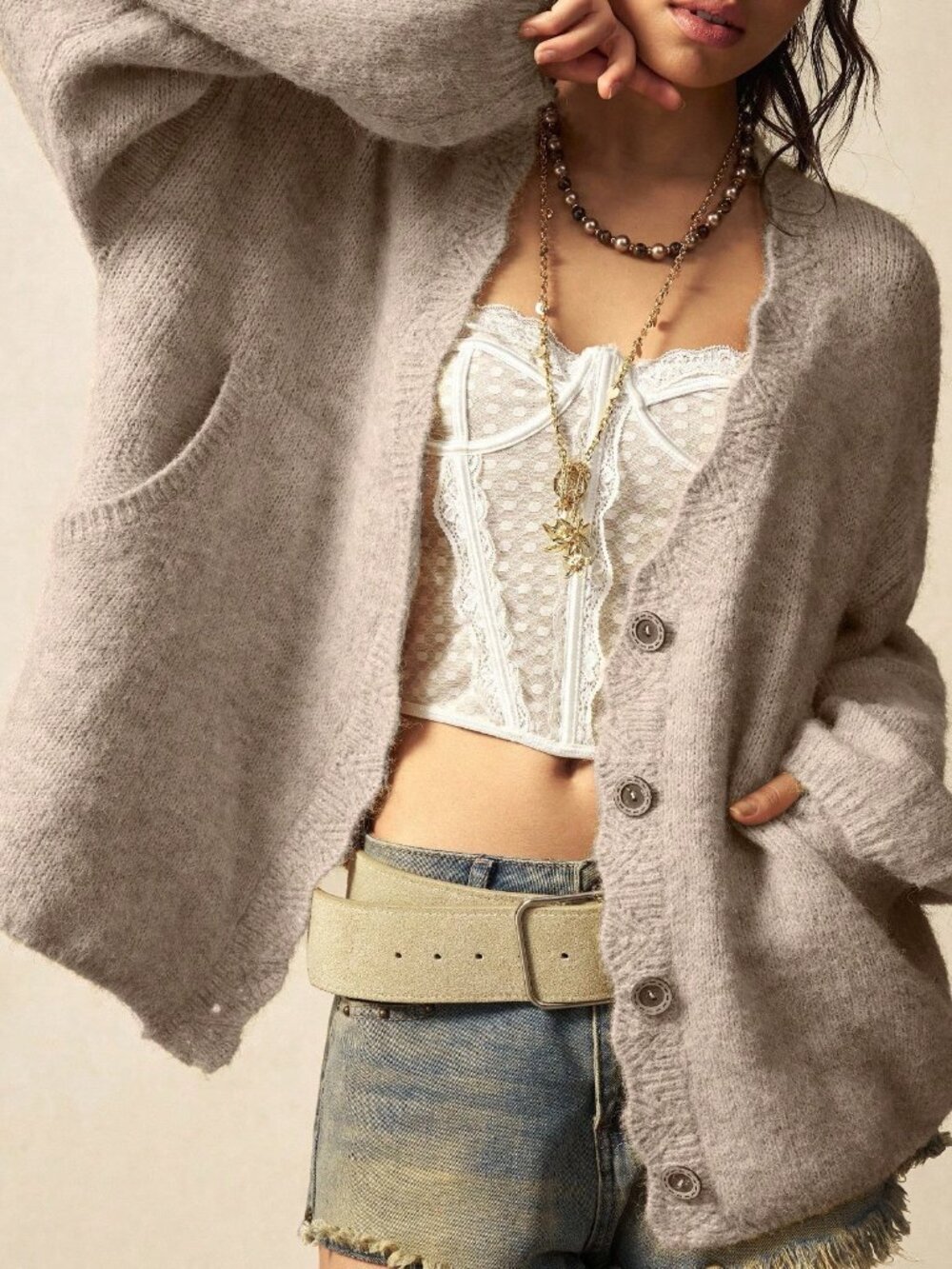 Apricot Boho Casual Women's Fuzzy Cardigan